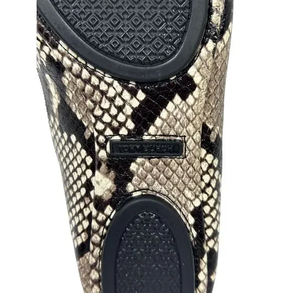 Tory Burch Minnie Travel Ballet Flats, python-embossed leather exterior. Size 9 - Picture 9 of 10